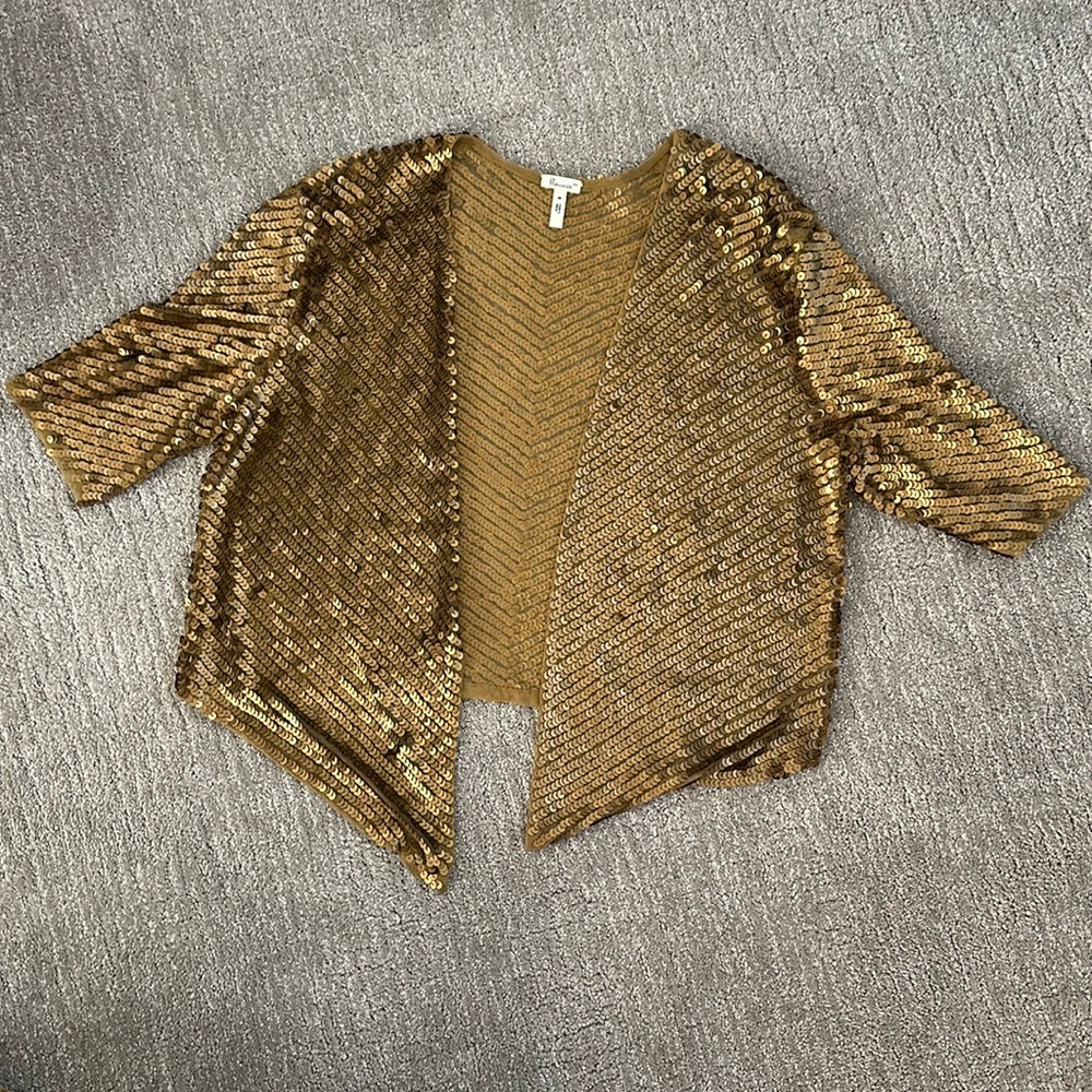 Anthropologie matte gold sequin jacket size medium.